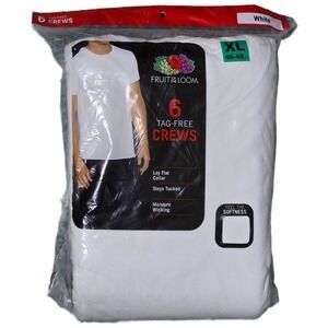 Fruit of the Loom Crew Neck TShirt Mens XL White NEW 6-Pack Tag-Free Cotton (A)